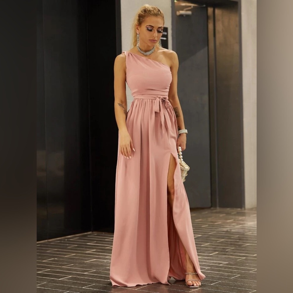 Wedding Guest or Bridesmaid Dress - Blush Pink, Slit Leg